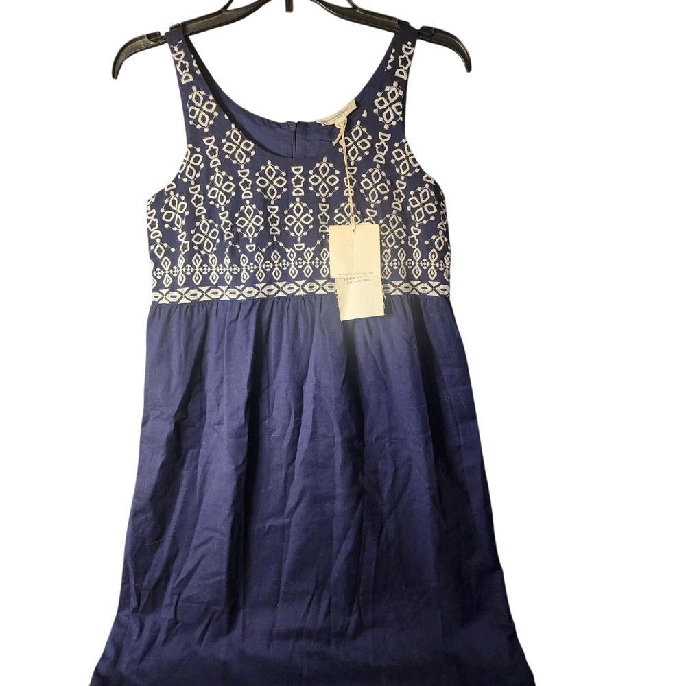 Beachlunchlounge Navy Blue Embroidered Sleeveless Cotton Dress XS NWT